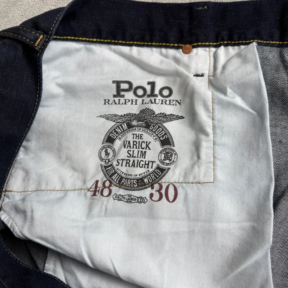 Polo Ralph Lauren Varrick Slim Straight Jeans Mens 48x30 Dark Blue Denim New NWT